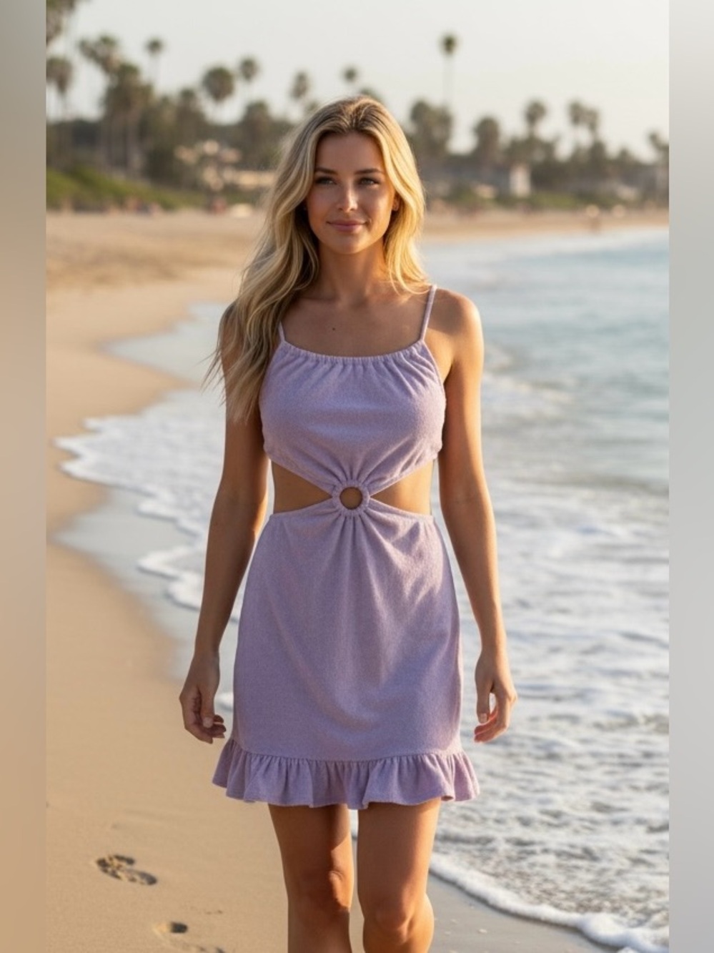 IRO Paris Lilac Terry Cloth Cut Out Mini Dress Fr 40 US M 8 NWT $645 Revolve